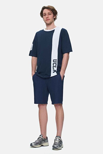 UCLA Ανδρικό μπλουζάκι KEITH Navy Blue Crew Neck με στάμπα Oversize