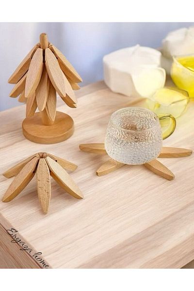 ENYAZA(2024) Bamboo Trivet Set of 4 - Practical Folding, Wooden Coasters