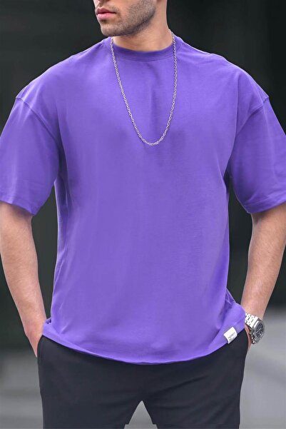 Madmext Ανδρικό μπλουζάκι μωβ Oversize Fit Basic 6066