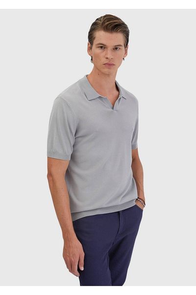 Ramsey Light Gray Polo Neck Plain Knit Knitwear