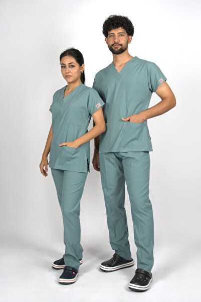 SEZA TEKSTİL Filiz Verde Premium Flex Unisex Scrubs Lycra Uniformă Asistent M...
