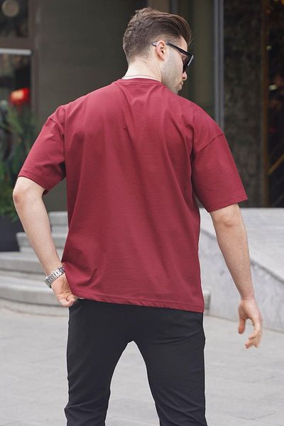 Madmext Ανδρικό μπλουζάκι Claret Red Oversize Fit Basic 6066