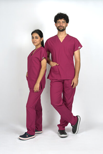 SEZA TEKSTİL Uniformă Costum pentru Medici și Asistenți Cherry Rot Premium Fl...