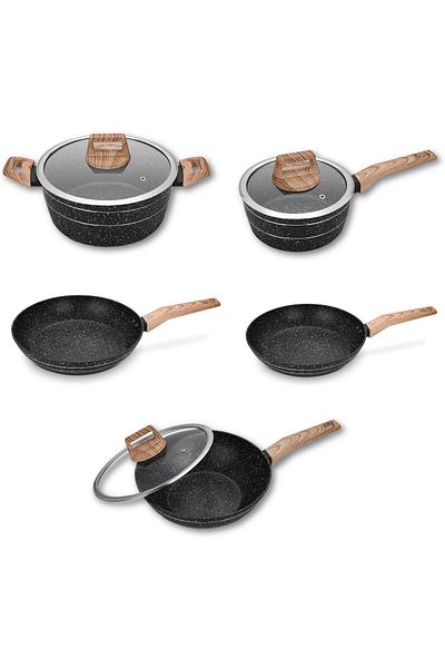 Auroware 8 Pcs Non Stick Cooking Pots And Pan Set Forged Aluminium Kitchen Cookware Pfoa Free
