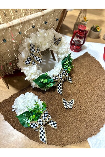 Marrone Φανταστικό Σετ Στρώματος Πόρτας με Κορδέλα με Ασημί Λάμψη και Στολίδι Πεταλούδας