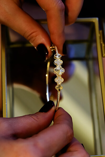 SEMİZ KUYUMCULUK Taş Detaylı Yonca Altın Bieklik