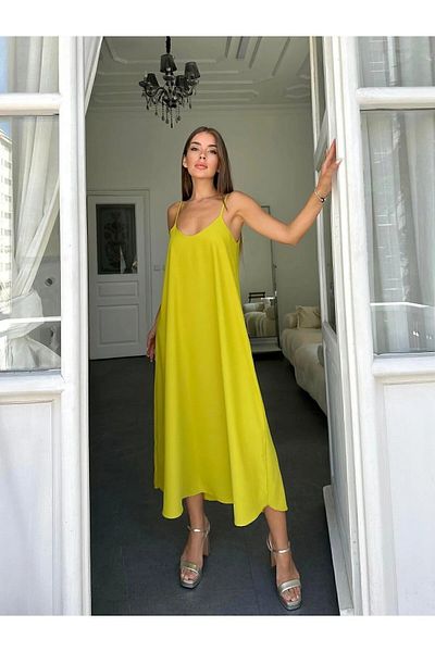 eren büyük beden Women's Aerobin Fabric Adjustable Strap Long Dress