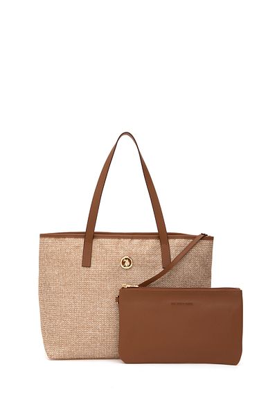 U.S. Polo Assn. Women's Beige Straw Handbag with Makeup Bag 50311458 -Vr011