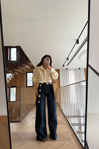 Özge Özgenç Τζιν με ραφές αντίθεσης με φαρδύ πόδι