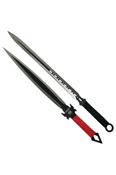 Depox Set de două săbii de vânătoare IdeallStore®, Red Ronin și Dao Blade, oțel inoxidabil, negru