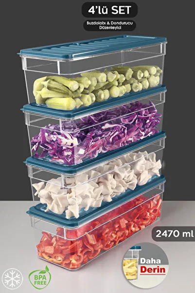 Meleni Home Set of 4 Deep Microwave Compatible Organizers 2470ml Blue