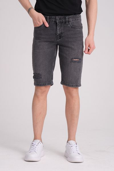 muzzo jeans 100% Cotton Ripped Detailed Dark Gray Denim Shorts