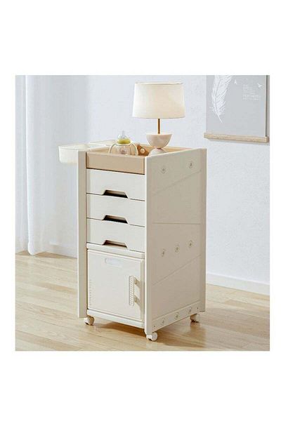 COOYA 5-Tier Multi-Functional Baby Organizer,Foldable and Mobile,with Universal Wheels and Drawers,Beige
