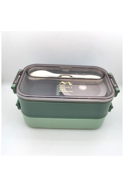 Vagonlife 1500 ml Green Double Layer Stainless Food and Food Container - Xc-465