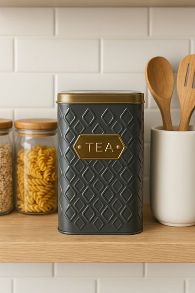 Arma House 1 Piece Seersucker Gray & Gold Tea Storage Jar 1.5 Lt