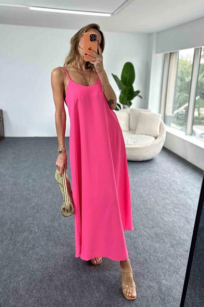 eren büyük beden Women's Aerobin Fabric Adjustable Strap Long Dress