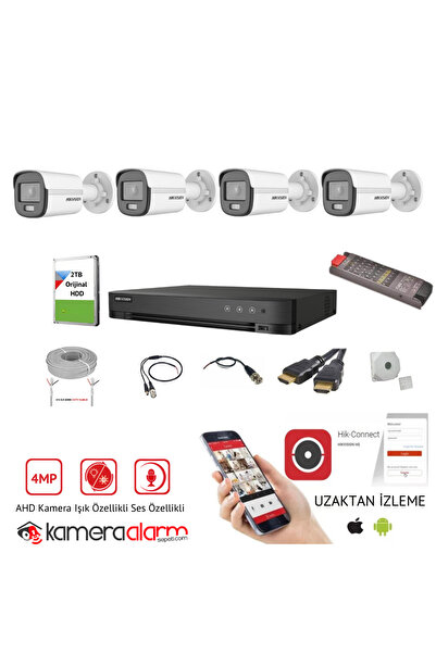 Hikvision 4MP 7/24 Renkli Görüşlü 4'lü AHD Kamera Seti - Uzaktan izleme - 2TB...