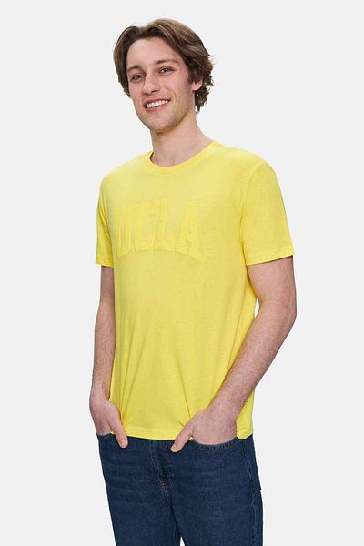 UCLA Culver Light Yellow Crew Neck Printed Standard Fit Men's Tshirt