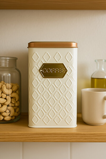 Arma House 1 Piece Seersucker White & Gold Coffee Storage Jar 1.5 Lt