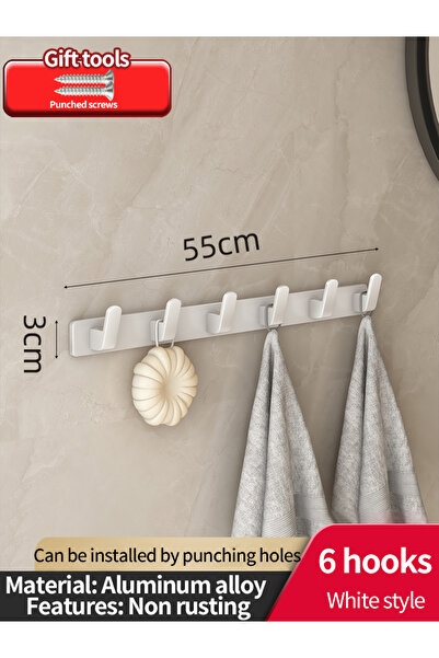 Choice خطاف أبيض 6 بدون حفر من الألومنيوم، خطاف مطبخ بدون ثقب، خطاف ملابس للحمام، خطاف رف تخزين