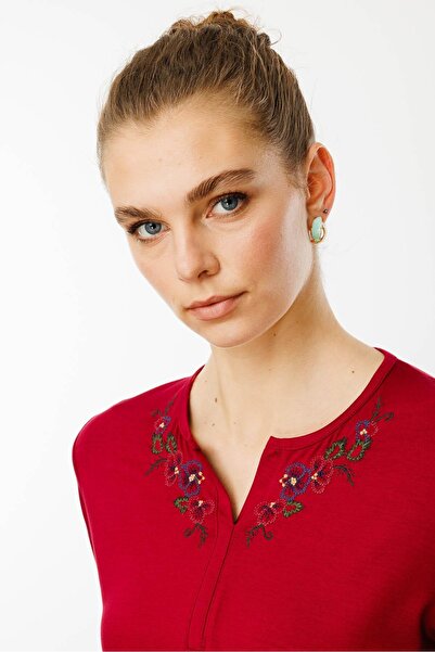 Desen Triko Γυναικεία μπλούζα Cherry Κέντημα Κεντημένο ανοιχτό γιακά