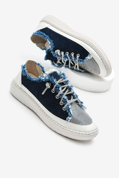 Tonny Black Pantofi sport cu șireturi din țesătură din denim, albastru bleumarin, cu talpă din polietilenă