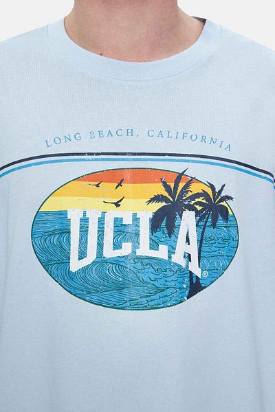UCLA Aire Sky Blue Crew Neck Printed Oversize Men's Tshirt