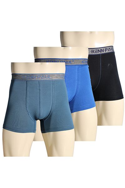 Kennpaul 3 Pcs Men's Plain Blue Tone Cotton Boxer Fitted