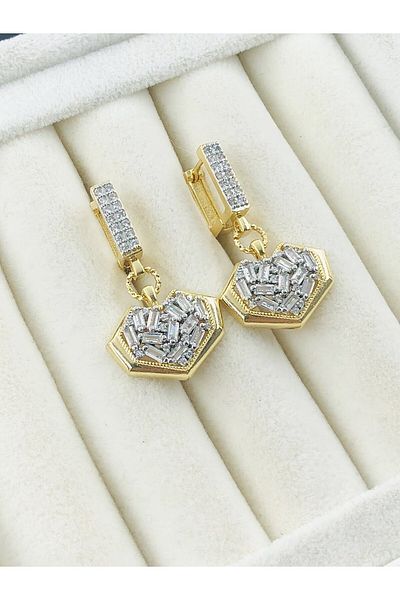 DS DİAMONDSHOP Earrings Heart Model Zircon Stone New Season Bykp- 202504585