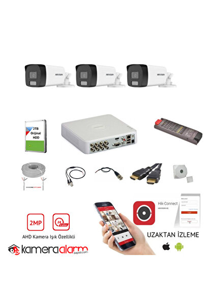 Hikvision HİKVİSİON 3 KAMERALI 7/24 RENKLİ GÖRÜŞLÜ 2MP AHD GÜVENLİK KAMERASI ...
