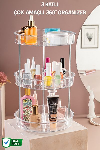 Nandy Home 3 szintes, többcélú, rendező, forgatható, átlátszó polc