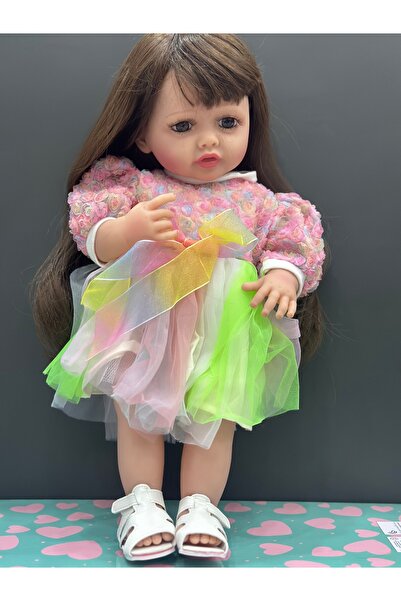 Happystore Gerçekçi yeni doğmuş emaye bebek 55cm simüle bebek kız bebek için elbiseli yumuşak silikon bebek