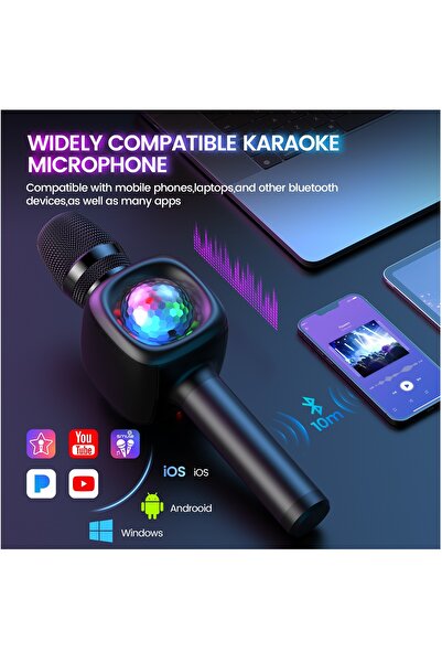FlashHawk ميكروفون كاريوكي لاسلكي مع مكبر صوت وبلوتوث مع ضوء كرة ديسكو