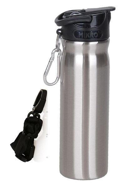 Mikro Steel Water Bottle, Flask and Hanger with Straw, Gray Color