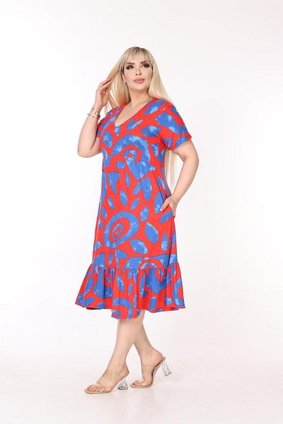 mami butik Large Size V-Neck Short Sleeve Robe Skirt Gathered Madi Size Viscose Combed Cotton Stylish Comfortable Dress