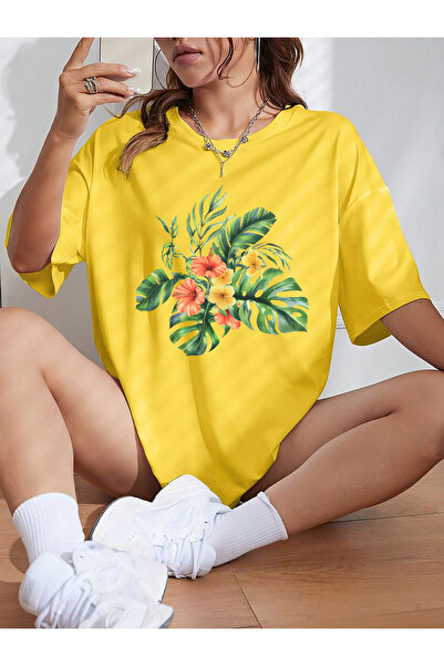 SUNFREE ПОПУЛЯРНИЙ ТРЕНД ТРОПІЧНИЙ КВІТКОВИЙ ПРИНТ ОВЕРСАЙЗ ЖІНОЧИЙ ФУТБОЛКА