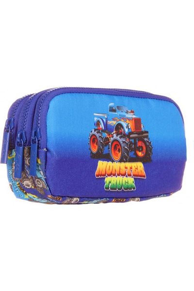 KAUKKO Blue Cube Monster Truck Τσάντα μολυβιού 3 θέσεων για παιδιά - L8176