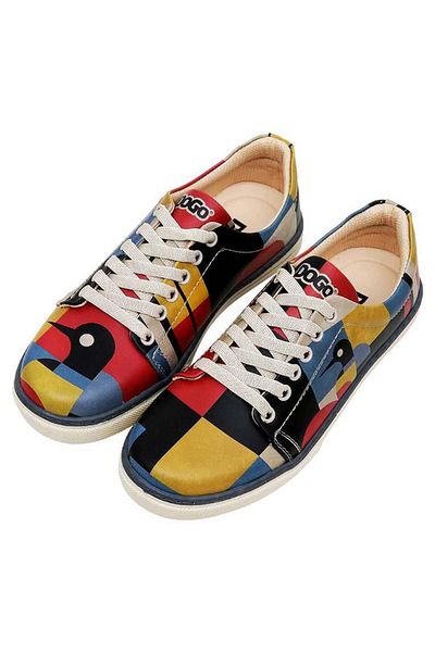Dogo Women's Vegan Leather Multicolor Sneakers - Bauhaus Birdie Design