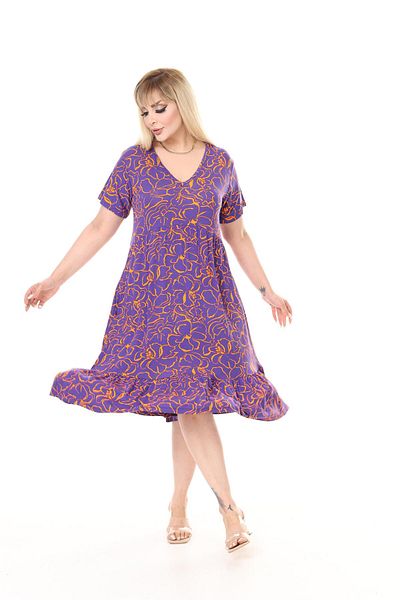 mami butik Large Size V-Neck Short Sleeve Robe Skirt Gathered Madi Size Viscose Combed Cotton Stylish Comfortable Dress