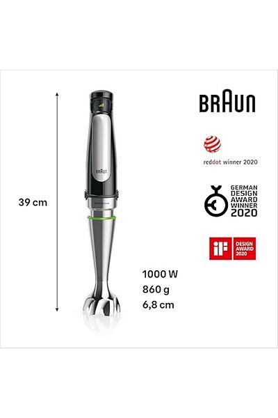 Braun خلاط متعدد الاستخدامات 7، 1000 واط، كوب سعة 1.5 لتر و0.600 لتر، خفاقة، عمود من الفولاذ المقاوم للصدأ، نظام تحكم في الرذاذ