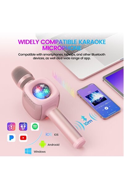 FlashHawk Wireless Bluetooth Karaoke Microphone & Speaker with Disco Ball Light
