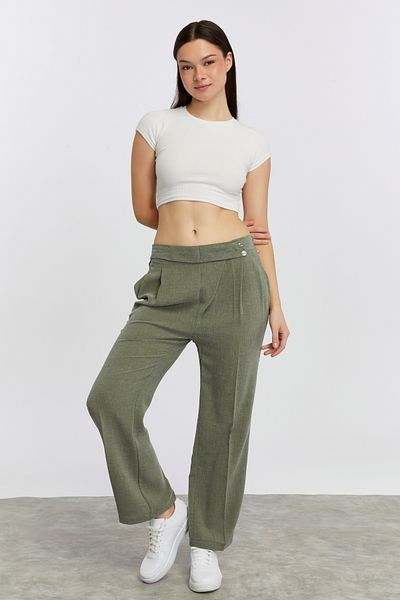 CNR TEKSTİL Elastic Waist Belt Part Detailed Fabric Pants