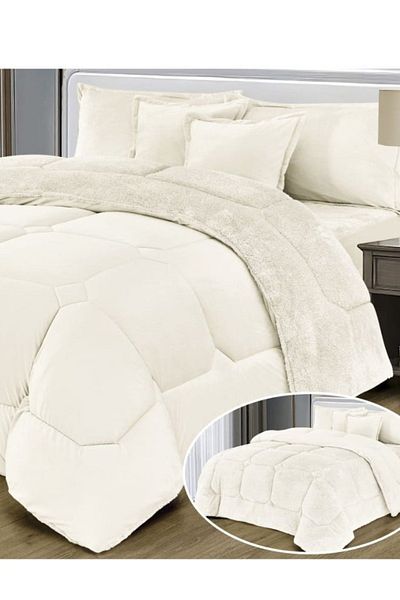 smart home 6 Pieces Winter Comforter Set One Velvet Side And One Side Fur Queen Size 230x250 cm