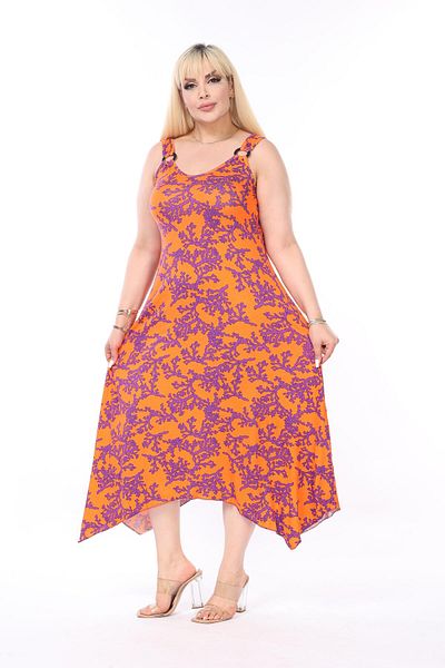 mami butik Plus Size Summer Sling Asymmetrical Skirt Cut Combed Cotton Dress
