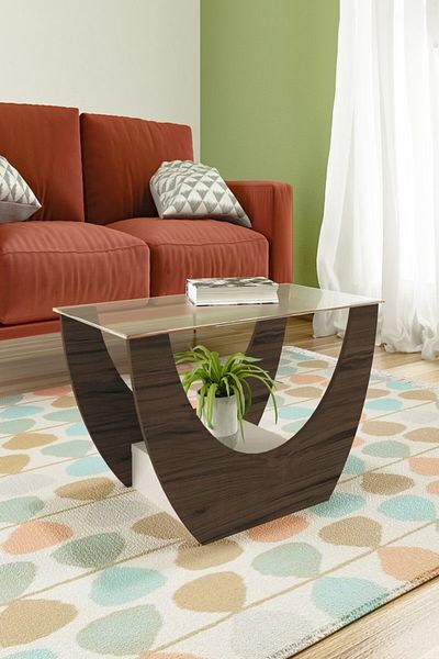 ARTLY Classic center table for living rooms and homes, dark brown color with glass, 82.5*36*42.5