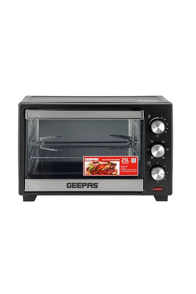 Geepas 25L Electric Oven with Rotisserie Function 60 Minutes Timer, and 6 Stages Heating Selector