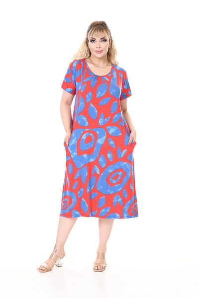 mami butik Plus Size Short Sleeve Above Knee Double Pocket Standard Size Stylish Comfortable Viscose Combed Cotton Dress