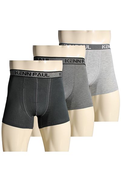 Kennpaul 3-Piece S->6Xl Men's Plain Gray Tone Cotton Boxer Plus Size Fitted