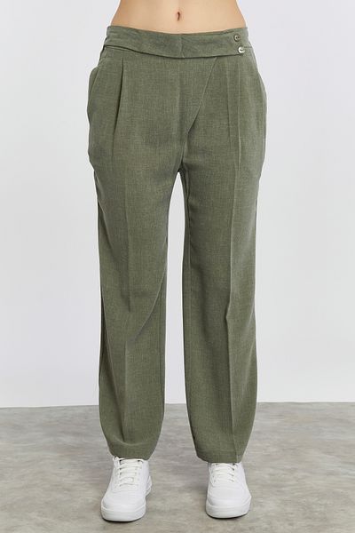 CNR TEKSTİL Elastic Waist Belt Part Detailed Fabric Pants