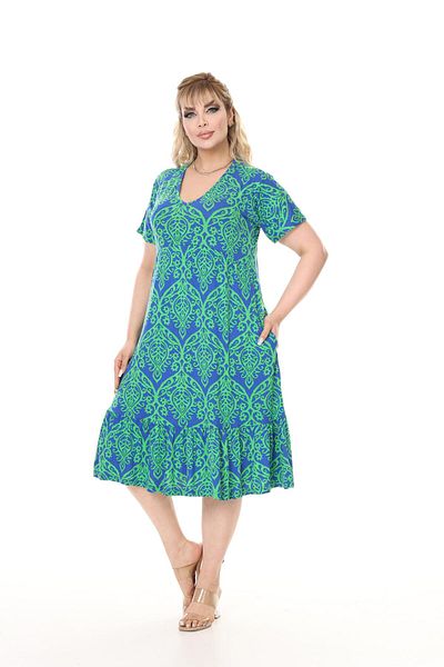 mami butik Large Size V-Neck Short Sleeve Robe Skirt Gathered Madi Size Viscose Combed Cotton Stylish Comfortable Dress